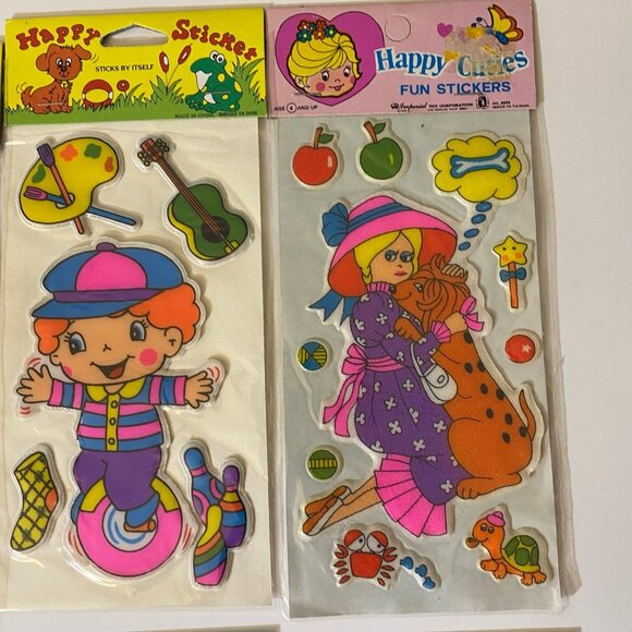 Vintage Happy Stickers & 1976 Imperial Happy Cuties Puffy Fun Stickers Set Of 12 - Picture 7 of 11